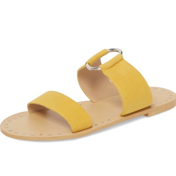 Topshop Yellow Suede Leather Summer Hooray Ring Slide Sandals Size 38 US 7.5 - Picture 1 of 12